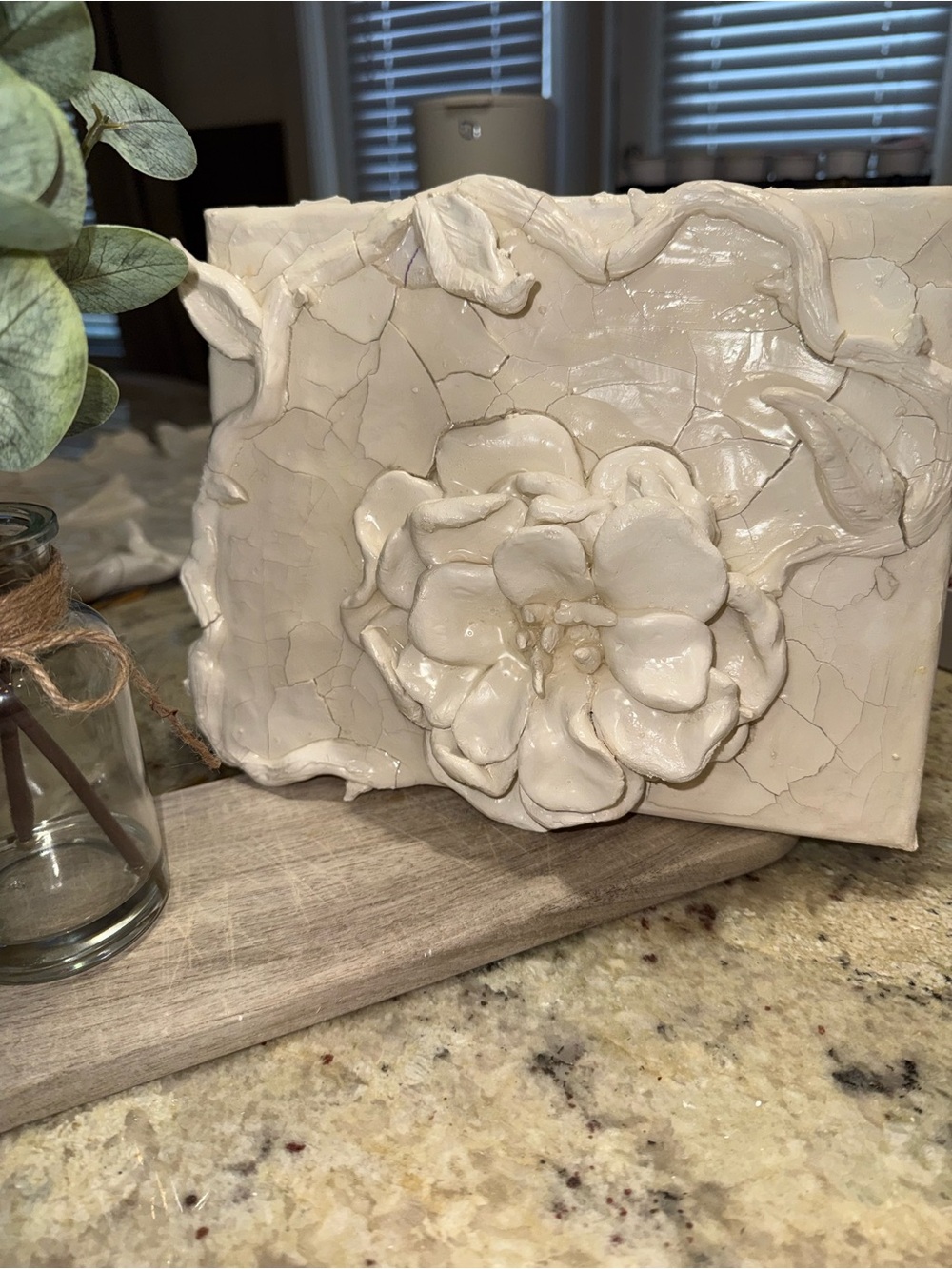 OPEN TO NEGOTIATE Handcrafted Clay Flower Wall canvas - Cream